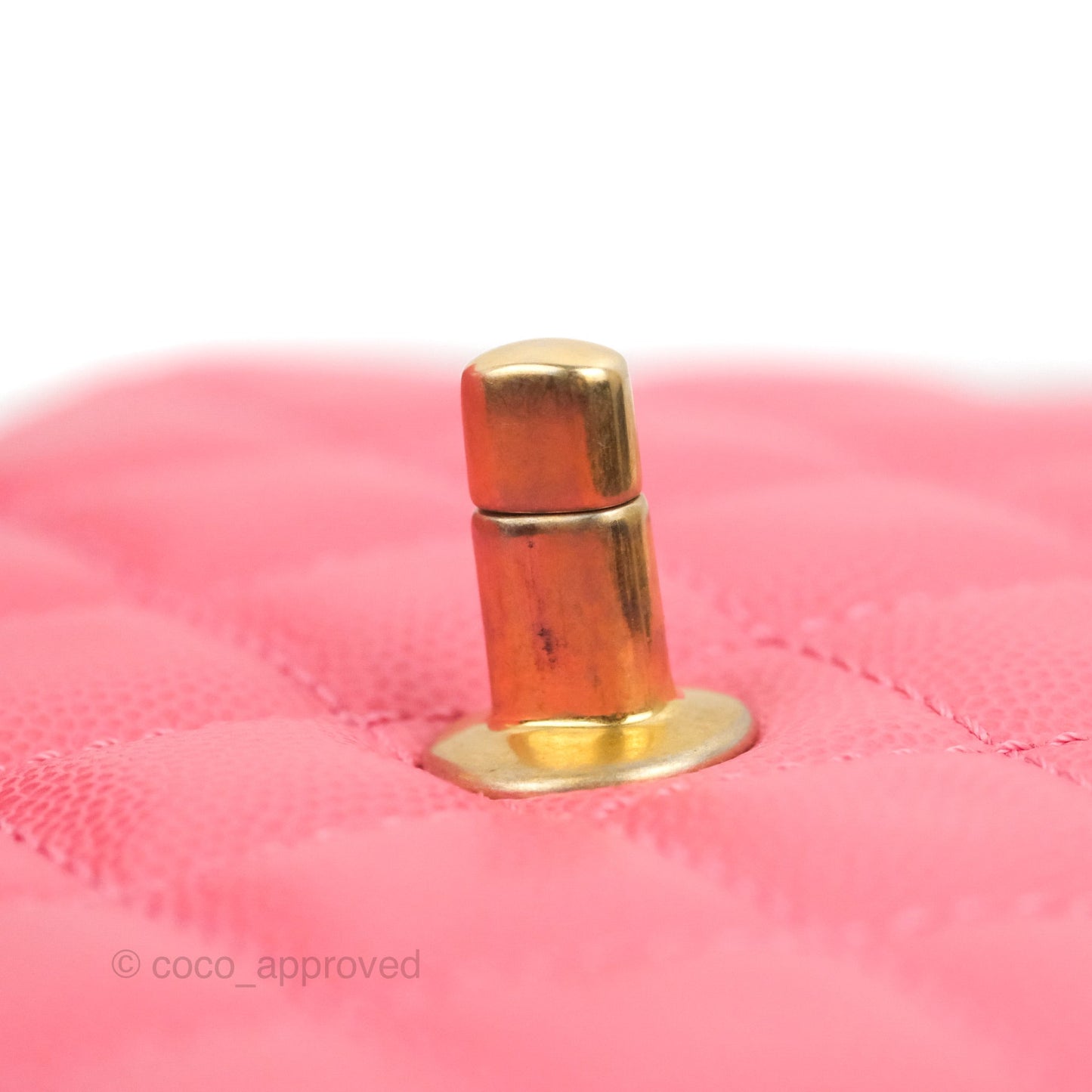 Chanel Small Coco Handle Quilted Pink Caviar Aged Gold Hardware Lizard Embossed Handle