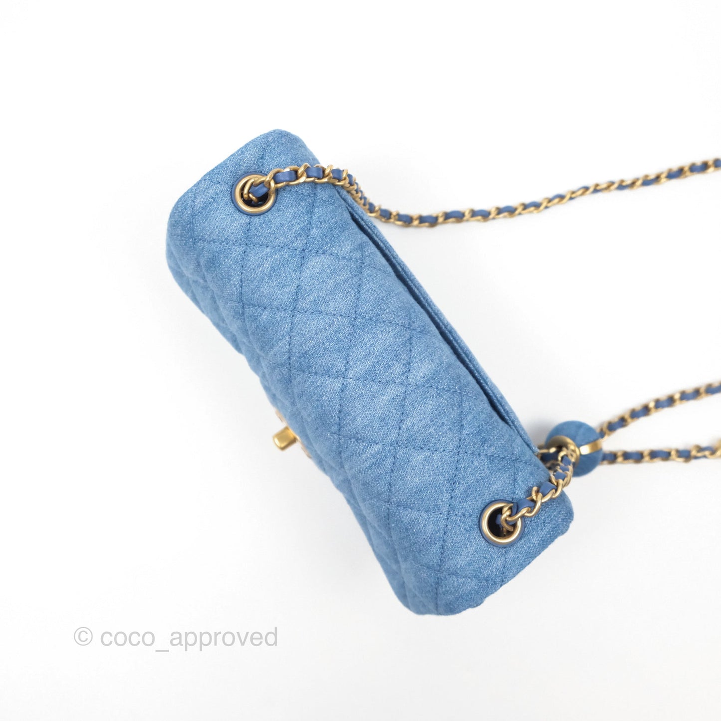 Chanel Mini Rectangular Pearl Crush Quilted Denim Aged Gold Hardware