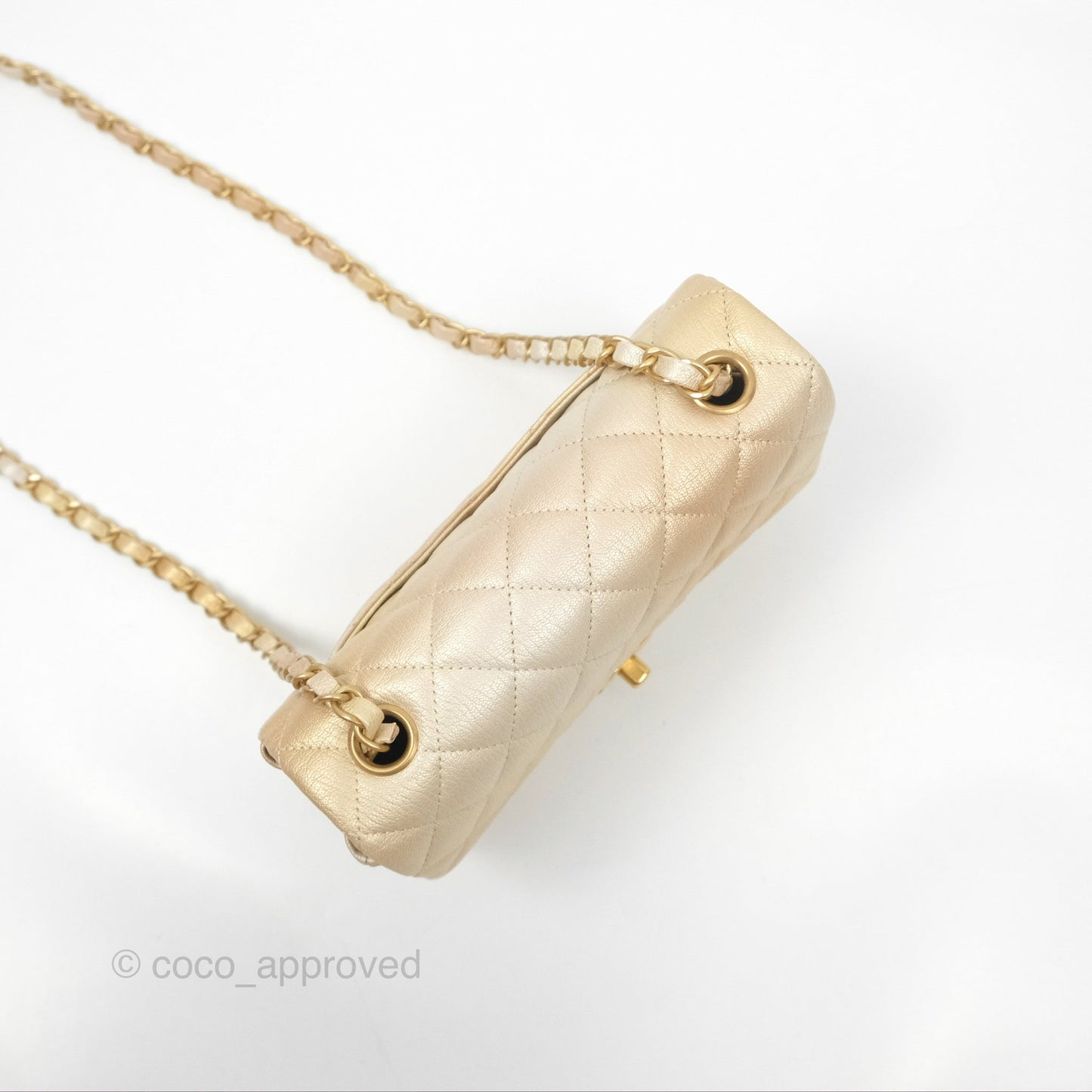 Chanel Mini Rectangular Flap Beige Ombre Iridescent Goatskin Aged Gold Hardware 22C