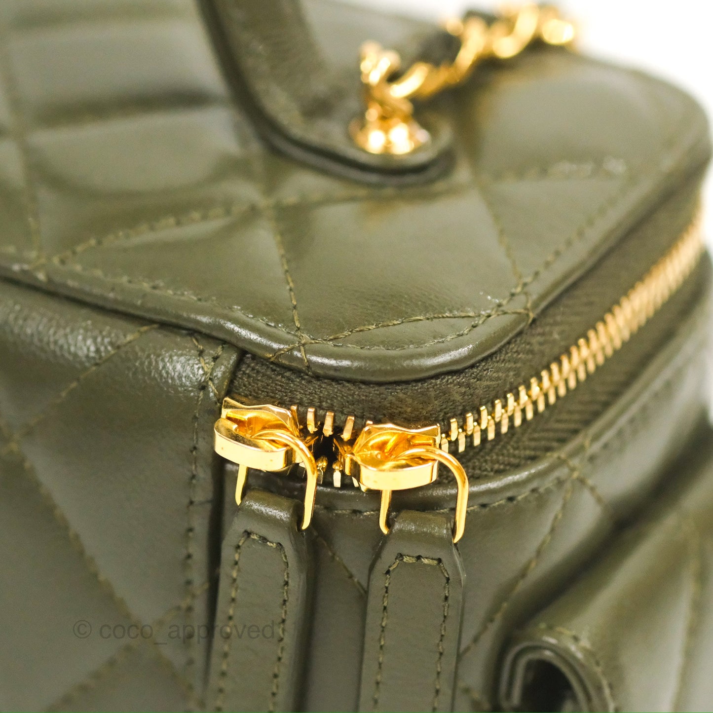 Chanel Cargo Pocket Top Handle Vanity with Chain Khaki Green Lambskin 22K