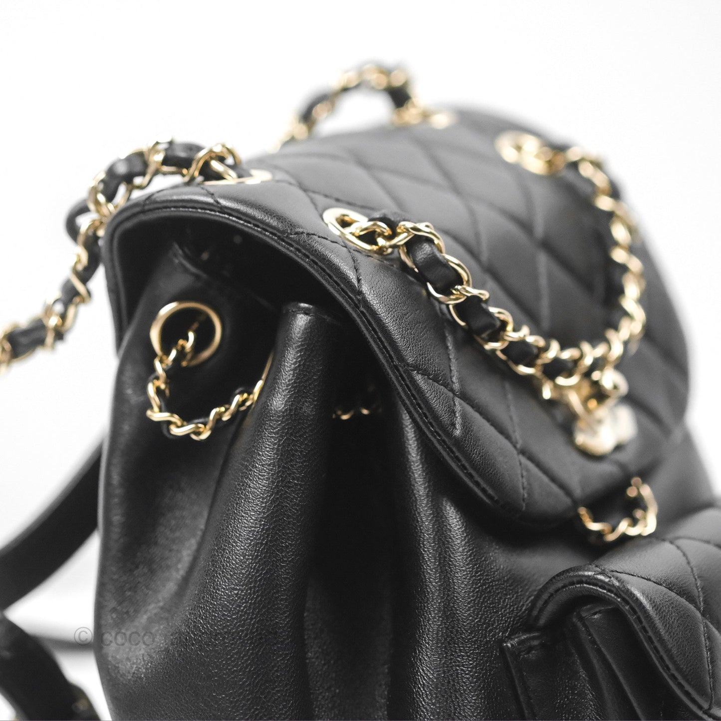 Chanel Quilted Small Duma Drawstring Backpack Black Lambskin Gold Hardware