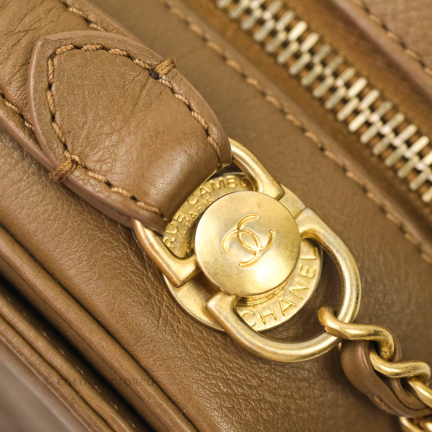 Chanel Small CC Quilted Vanity Case Brown Beige Calfskin Aged Gold Hardware