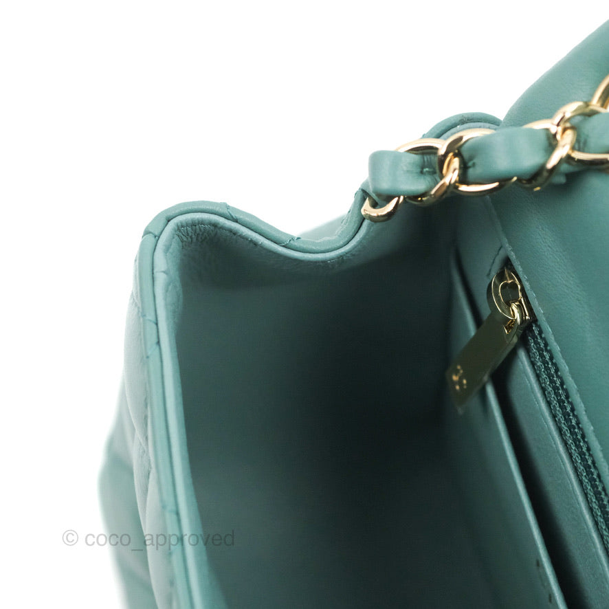 Chanel Mini Square Teal Green Lambskin Gold Hardware