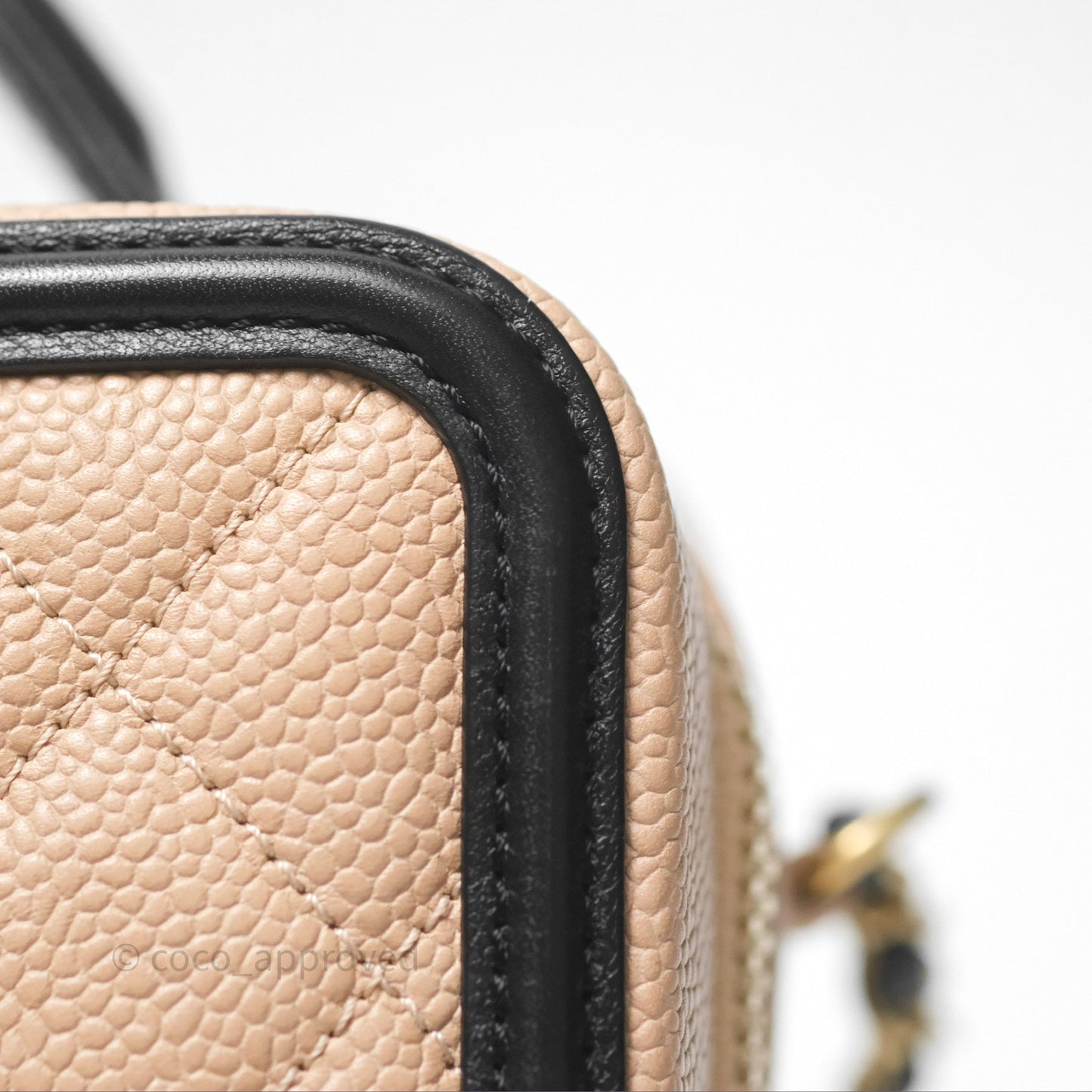 Chanel Quilted Small CC Filigree Vanity Case Beige Black Caviar Gold Hardware