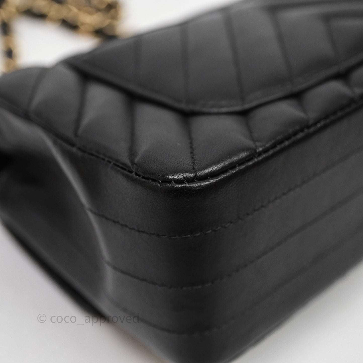 Chanel Quilted Mini Rectangular Chevron Black Lambskin Gold Hardware
