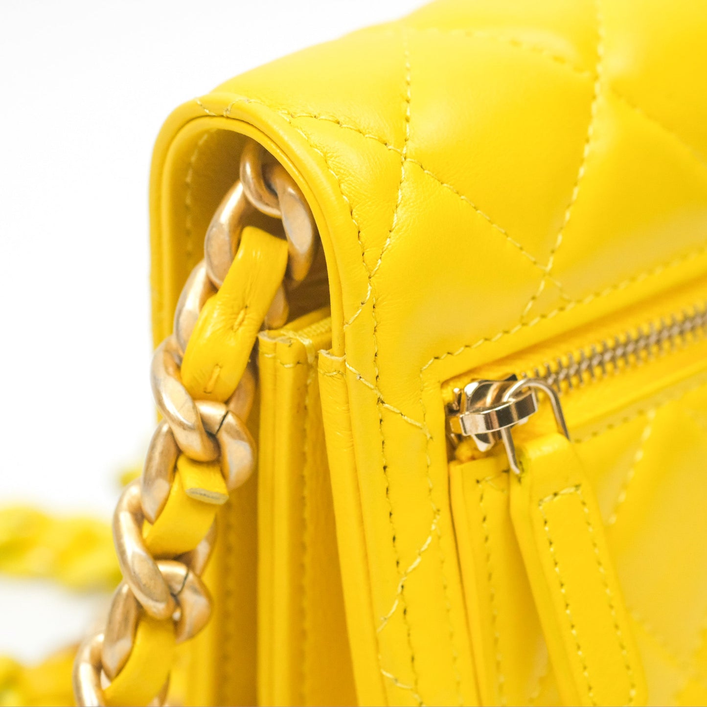 Chanel Lacquered Chain Mini WOC Yellow Lambskin