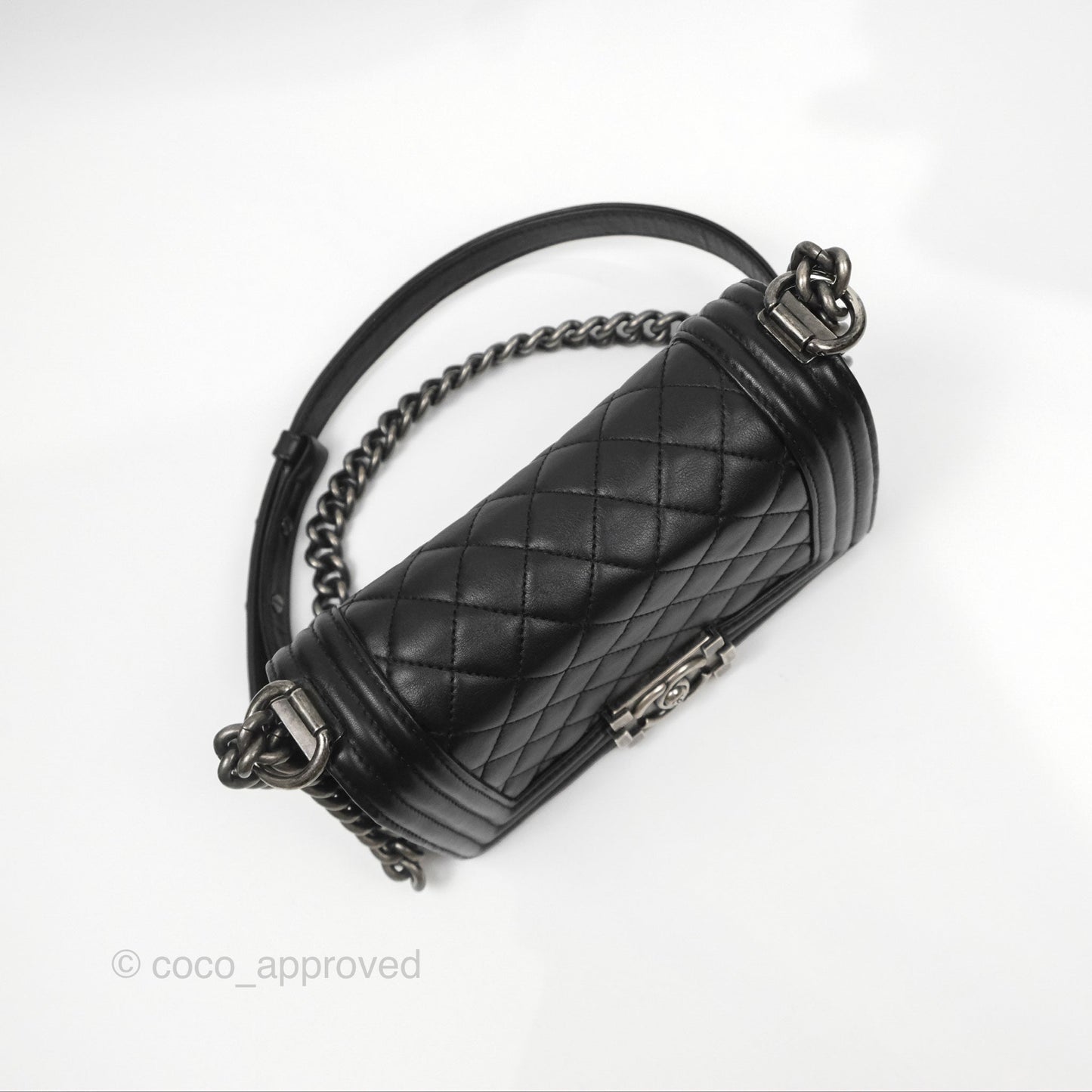 Chanel Small Boy Black Calfskin Ruthenium Hardware