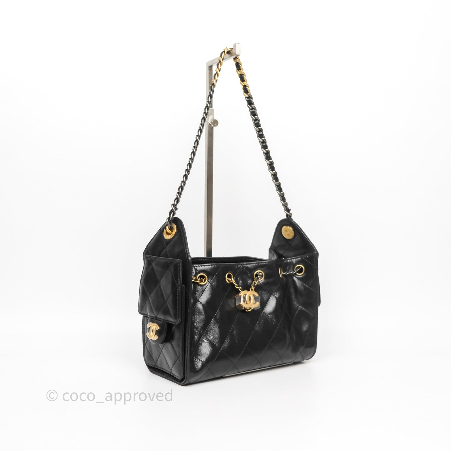 Chanel 25 Mini Black Shiny Crumpled Calfskin Mixed Hardware