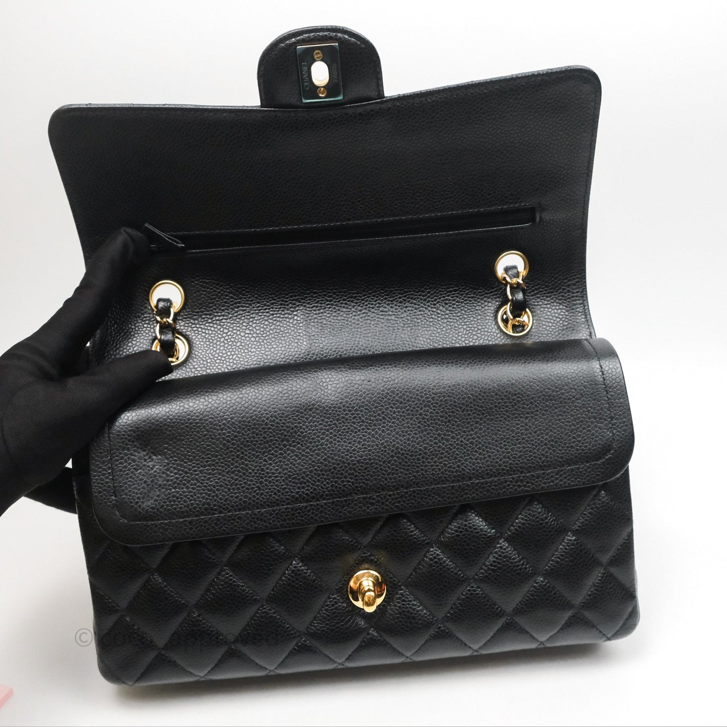 Chanel Classic M/L Medium Flap Quilted Black Caviar Gold Hardware