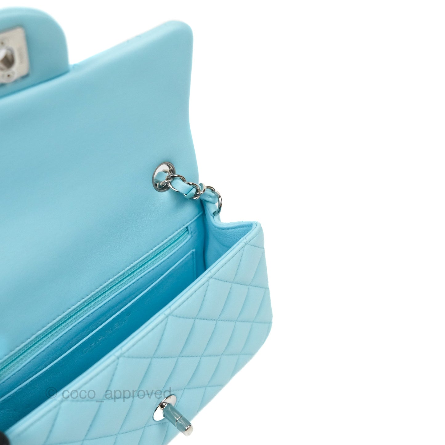 Chanel Quilted Mini Rectangular Flap Neon Blue Lambskin Silver Hardware 21S