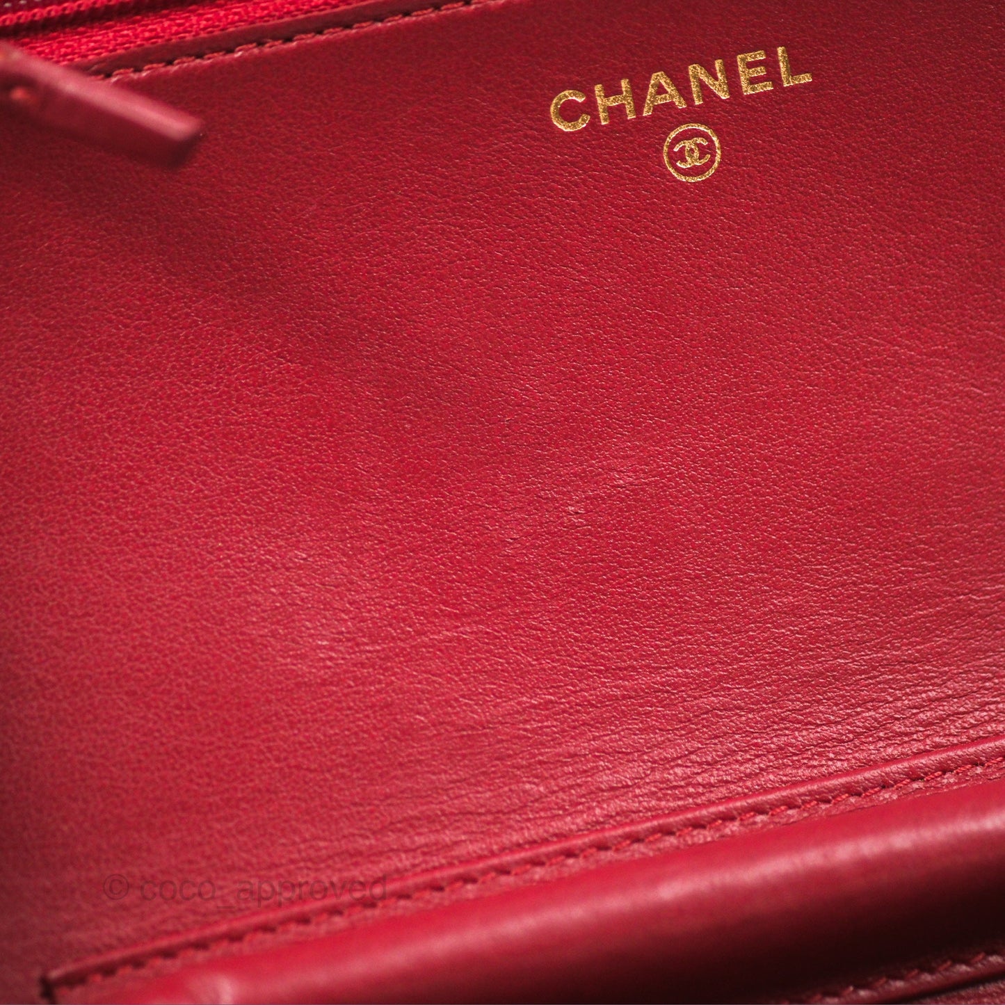 Chanel Quilted Boy Wallet on Chain WOC Red Caviar Aged Gold Hardware