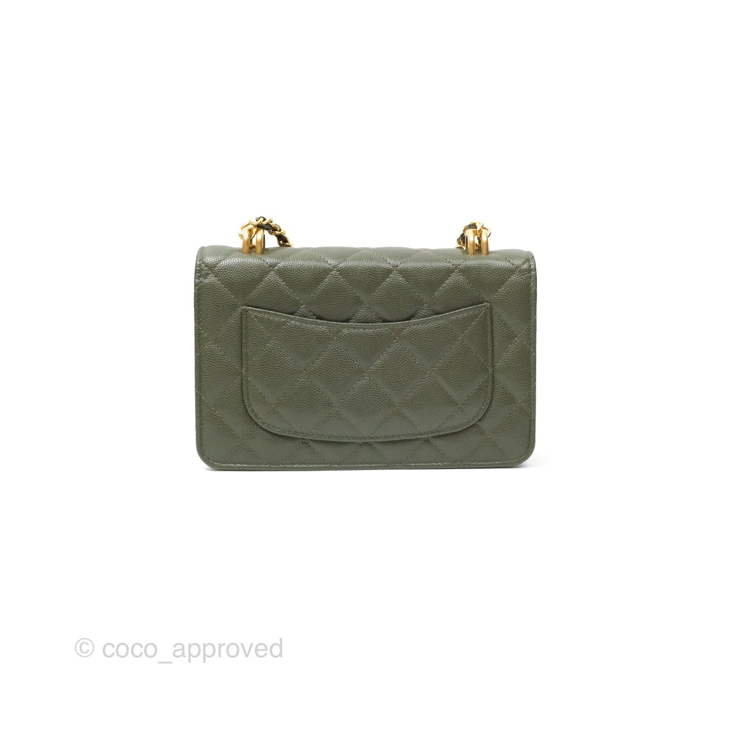 Chanel Coco First Wallet On Chain WOC Dark Olive Green Caviar Gold Hardware 22K