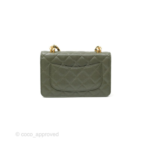 Chanel Coco First Wallet On Chain WOC Dark Olive Green Caviar Gold Hardware 22K