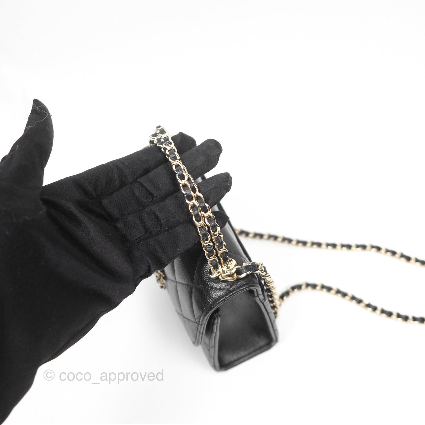 Chanel Kelly Clutch With Chain Black Caviar Gold Hardware