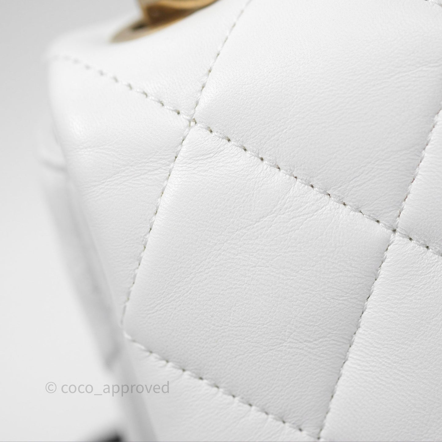 Chanel Small Flap Bag White Lambskin Aged Gold and Lacquered Metal 22S