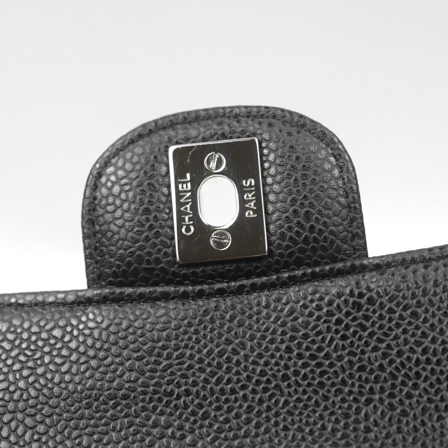 Chanel Classic M/L Medium Flap Quilted Black Caviar Silver Hardware