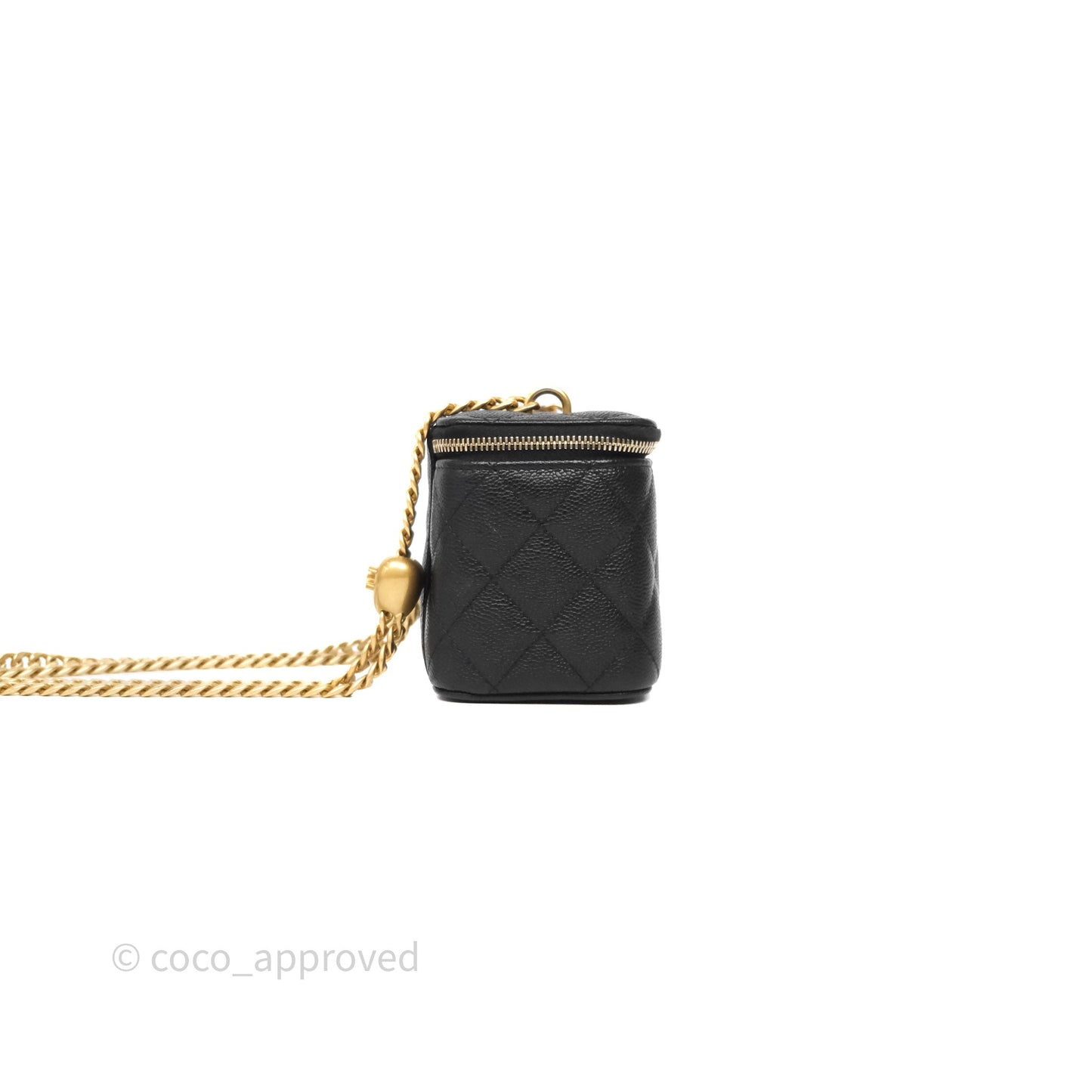 Chanel Vanity with Heart Adjustable Chain Black Caviar Aged Gold Hardware