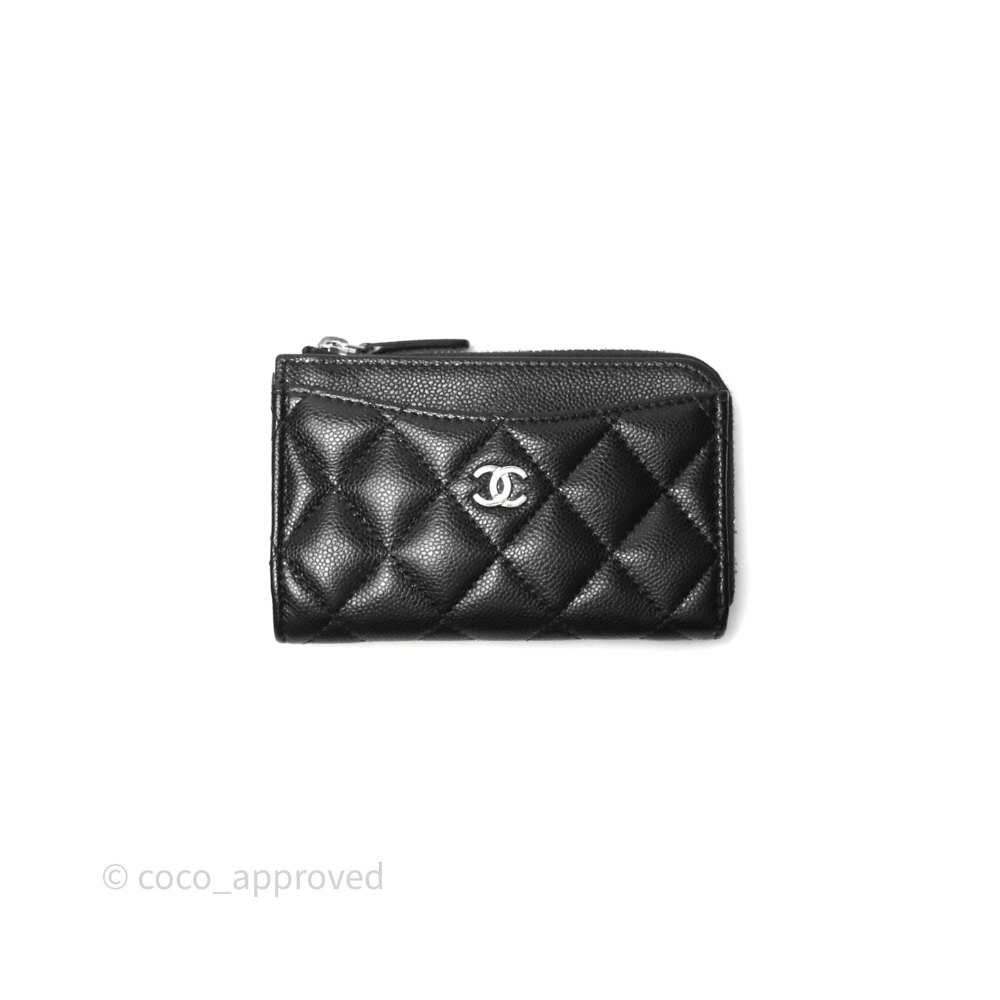 Chanel Quilted Zip Card Holder Black Caviar Silver Hardware