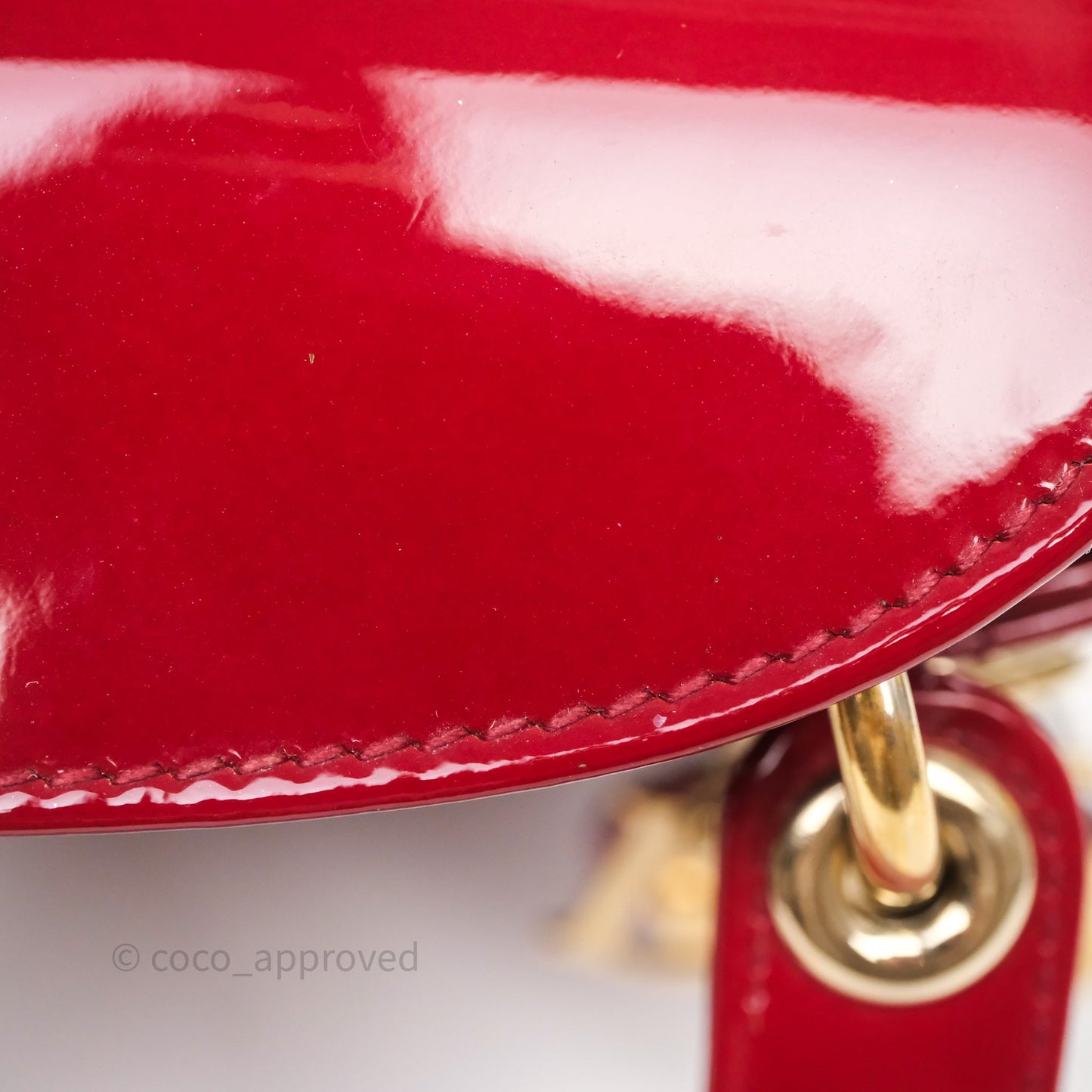 Christian Dior Mini Lady Dior Bag Red Patent Gold Hardware