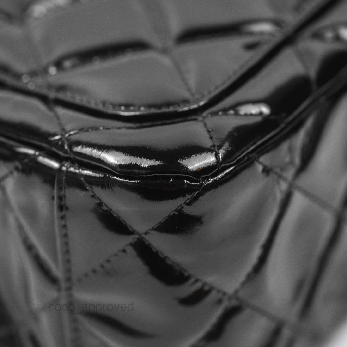 Chanel Vintage Tote Quilted Black Patent Silver Hardware
