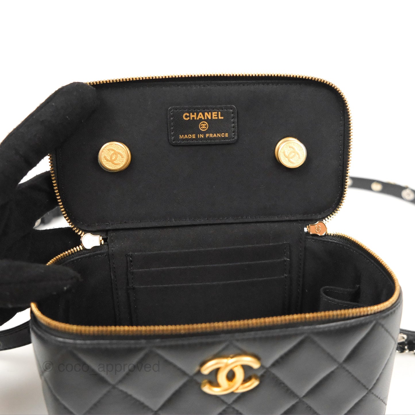 Chanel Vanity With Chain Black Goatskin Aged Gold Hardware