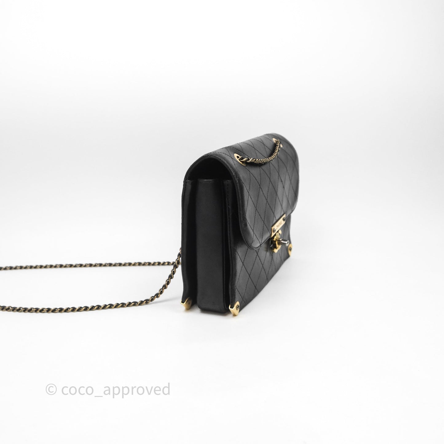 Chanel Quilted Flap Bag Black Calfskin Aged Gold Hardware