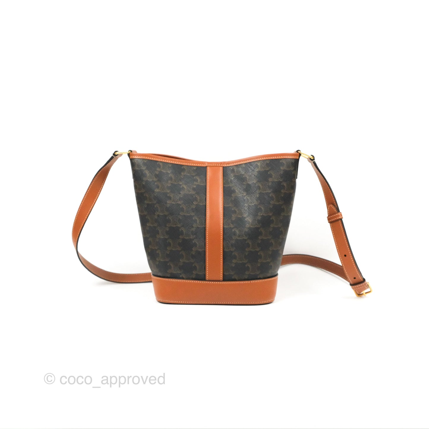 Celine Small Bucket Triomphe Canvas Tan Calfskin