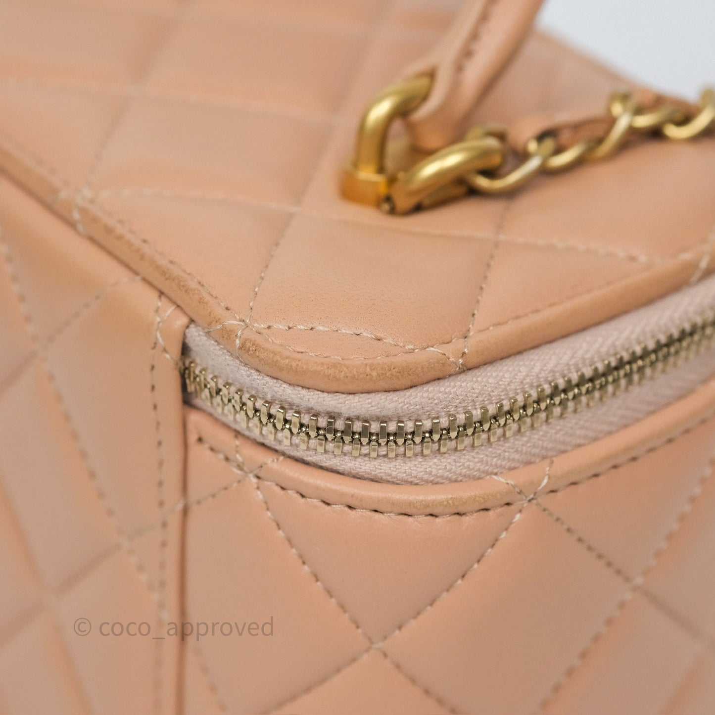 Chanel Top Handle Vanity with Chain Beige Lambskin Aged Gold Hardware