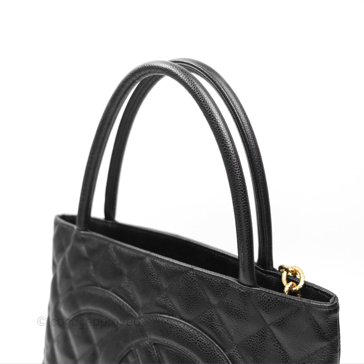 Chanel Vintage Medallion CC Black Caviar Tote Bag Gold Hardware