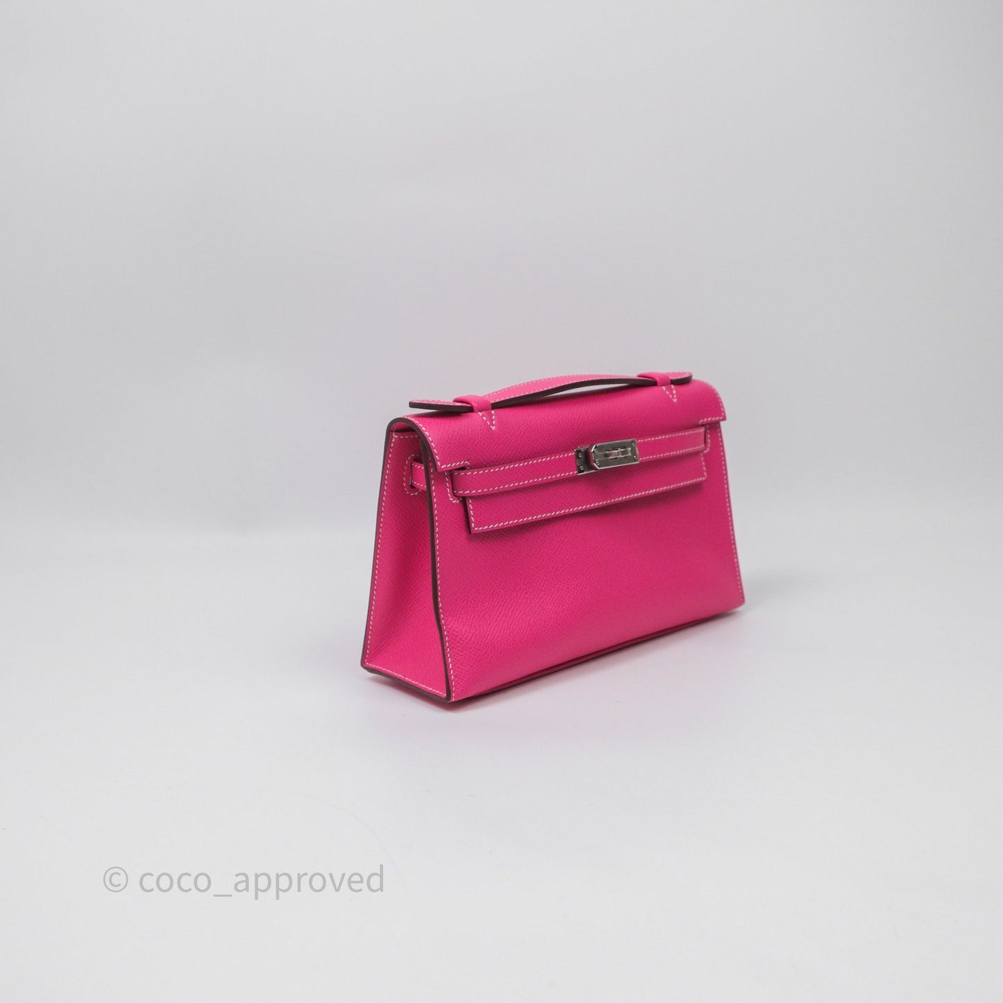 Hermès Kelly Pochette Clutch Rose Tyrien Epsom Palladium Hardware