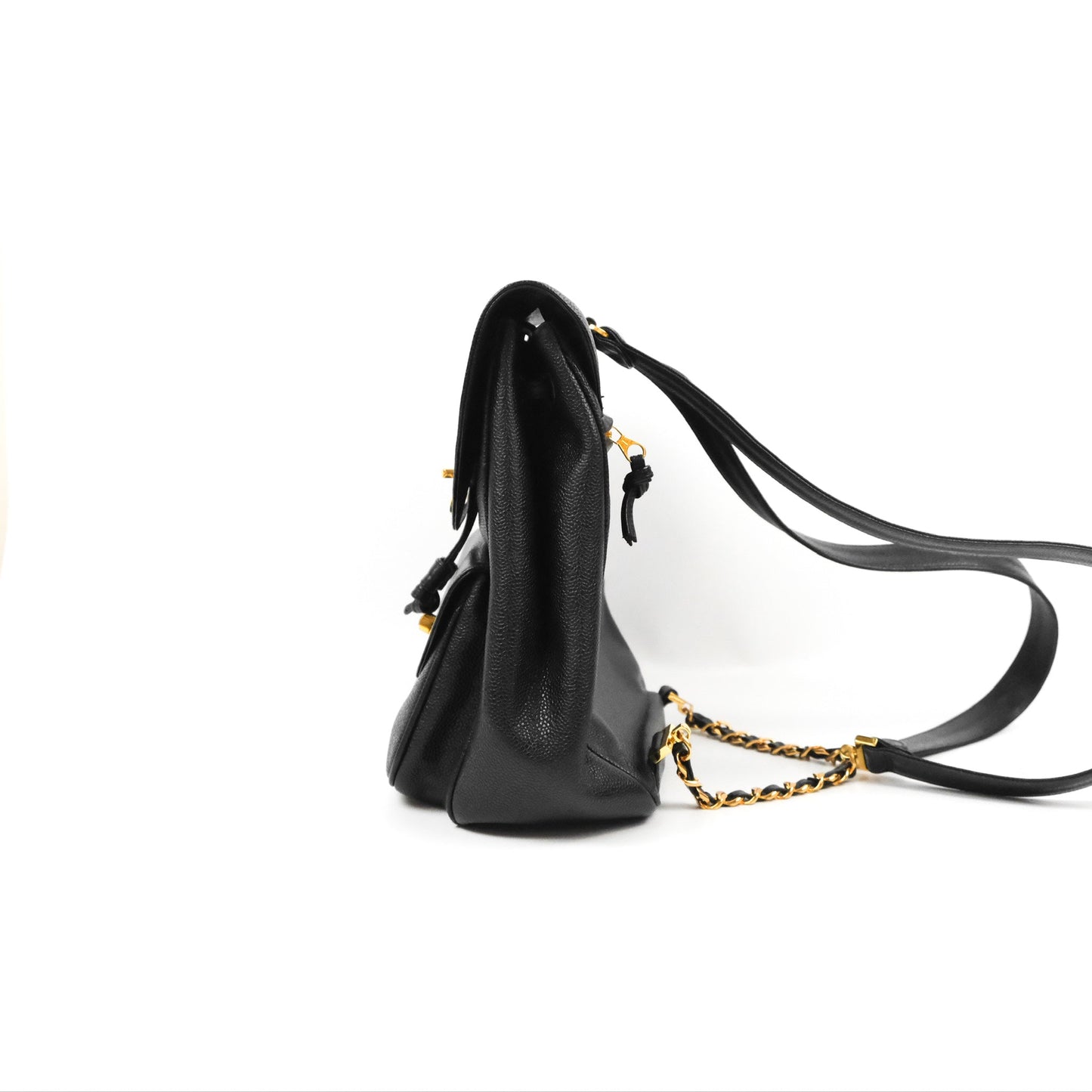 Chanel Vintage Large CC backpack Black Caviar 24K Gold Hardware