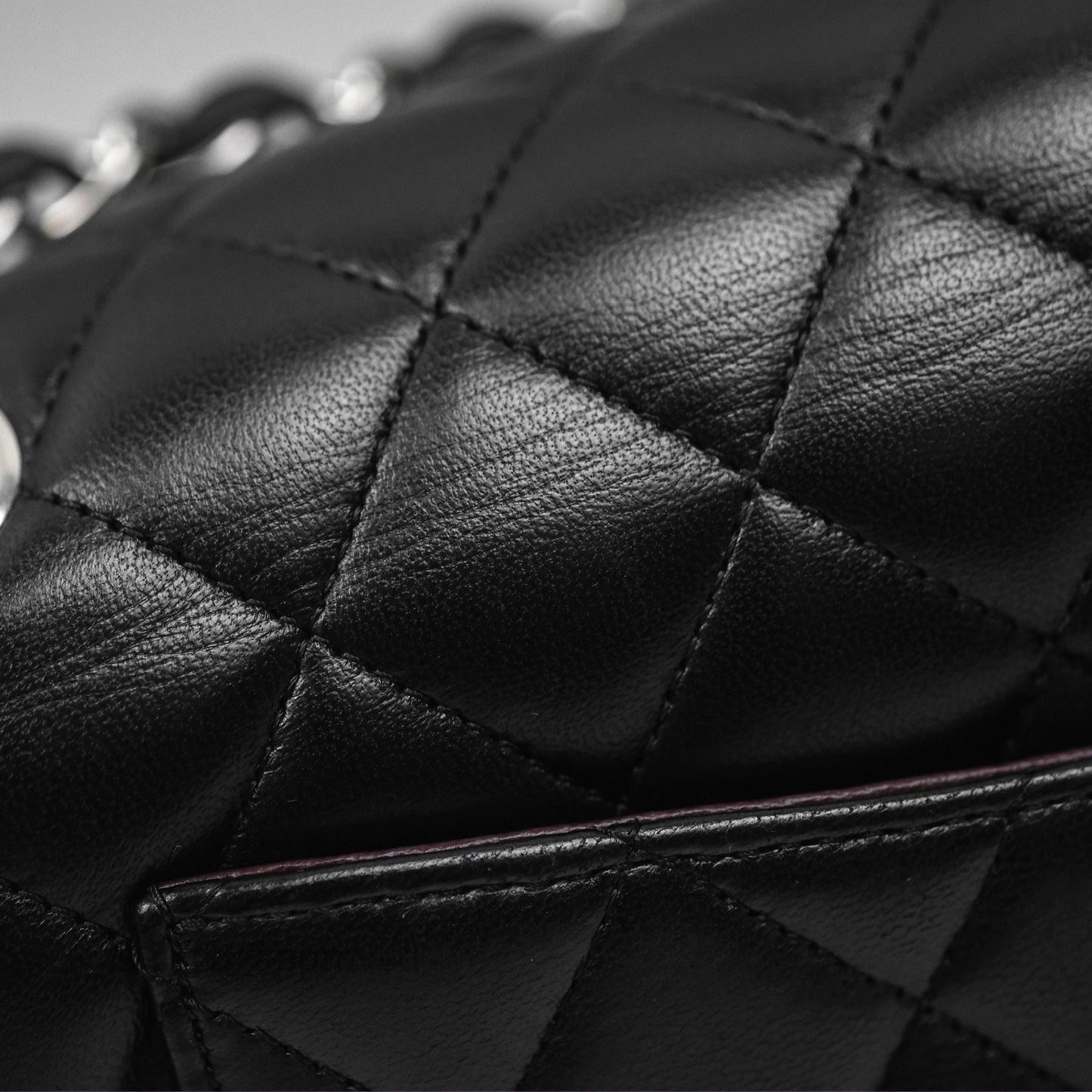 Chanel Classic M/L Medium Flap Quilted Black Lambskin Silver Hardware
