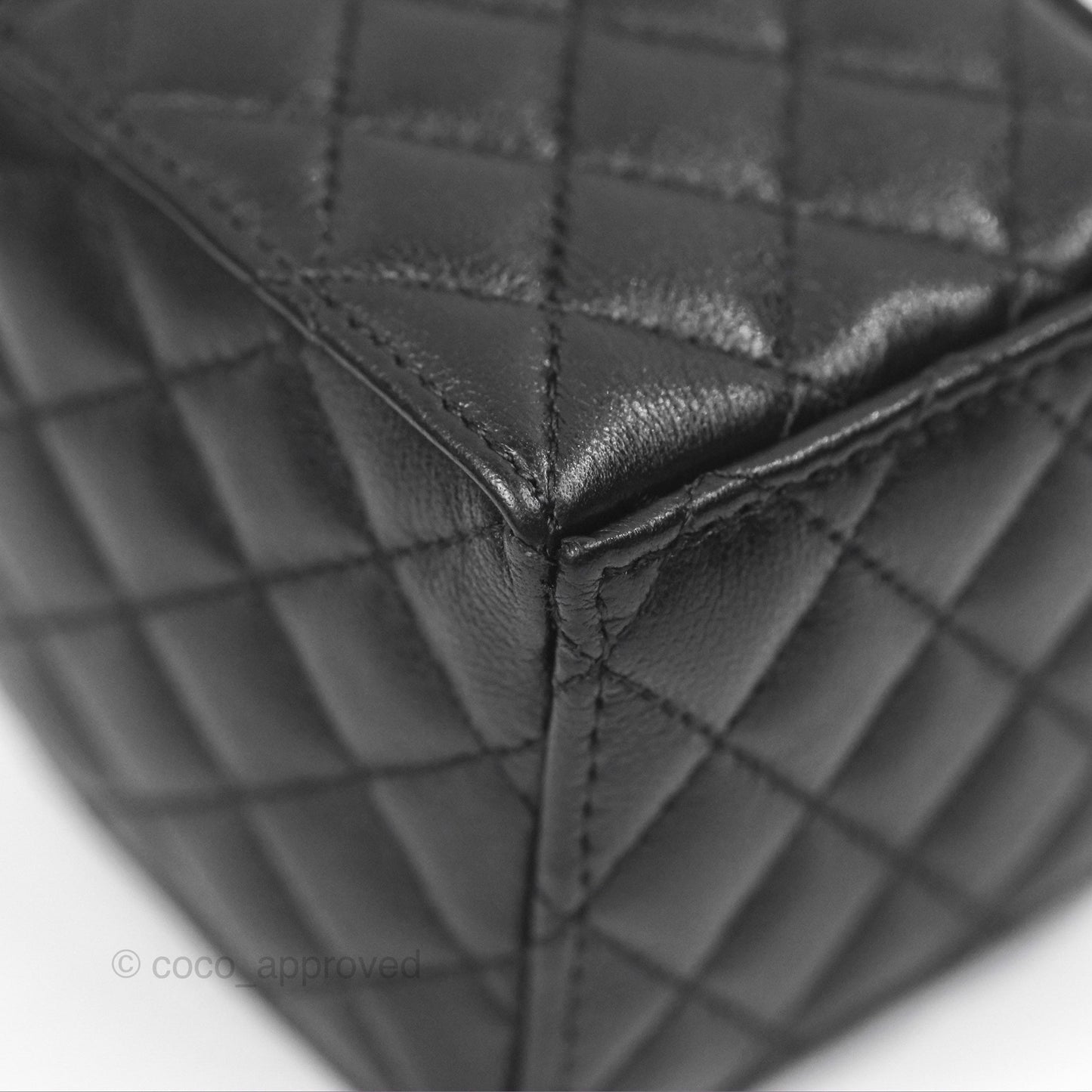 Chanel Mini Drawstring Bucket Bag with Chain Black Calfskin Aged Gold Hardware