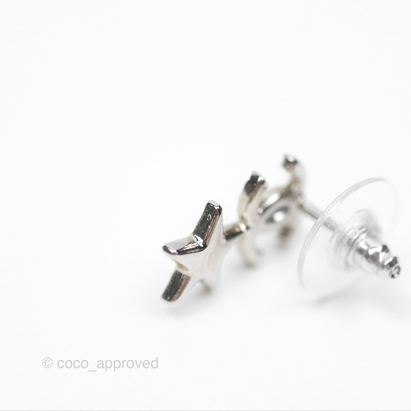 Chanel Crystal CC Star Earrings Silver Tone 20P