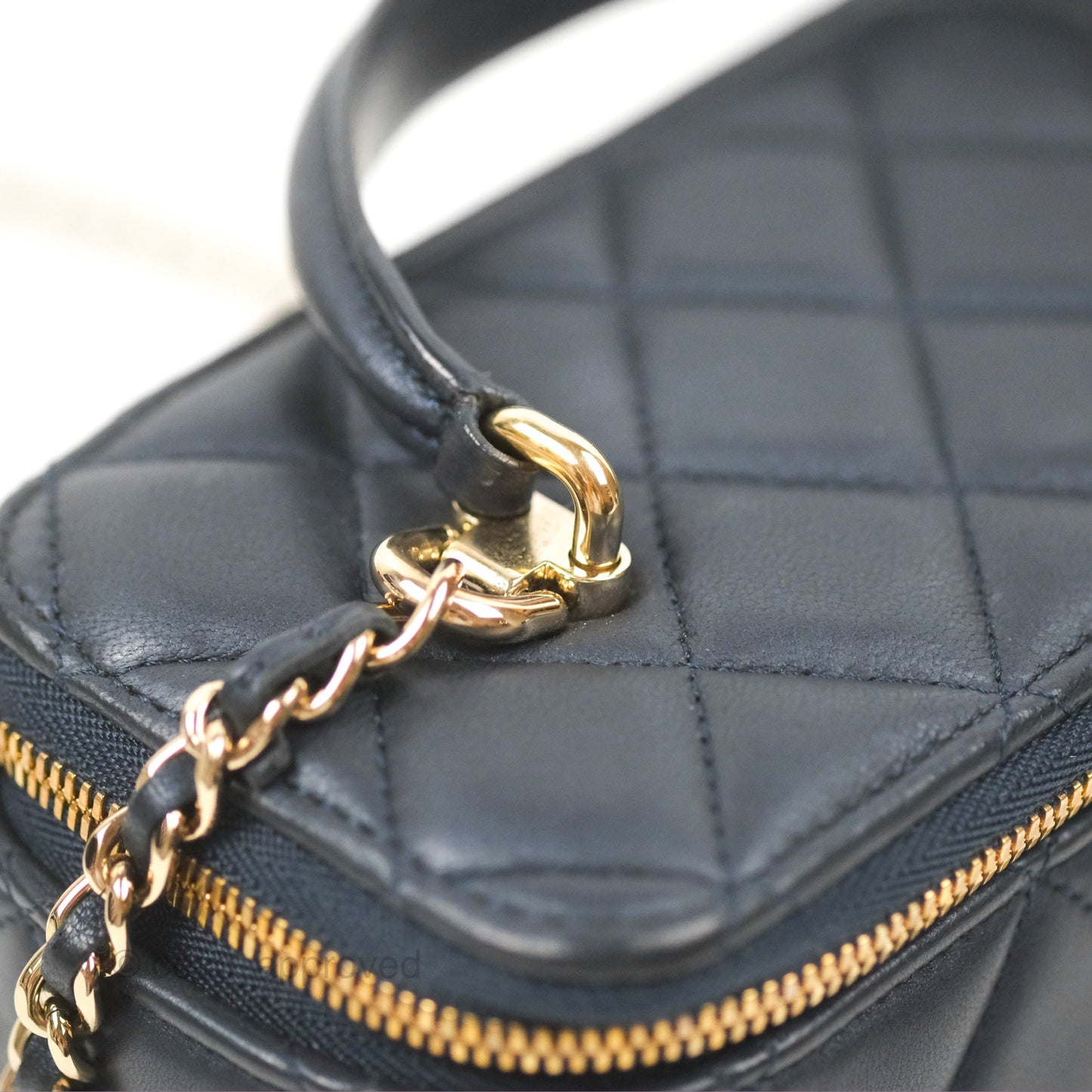 Chanel Vanity Rectangular Top Handle Iridescent Navy Lambskin Gold Hardware