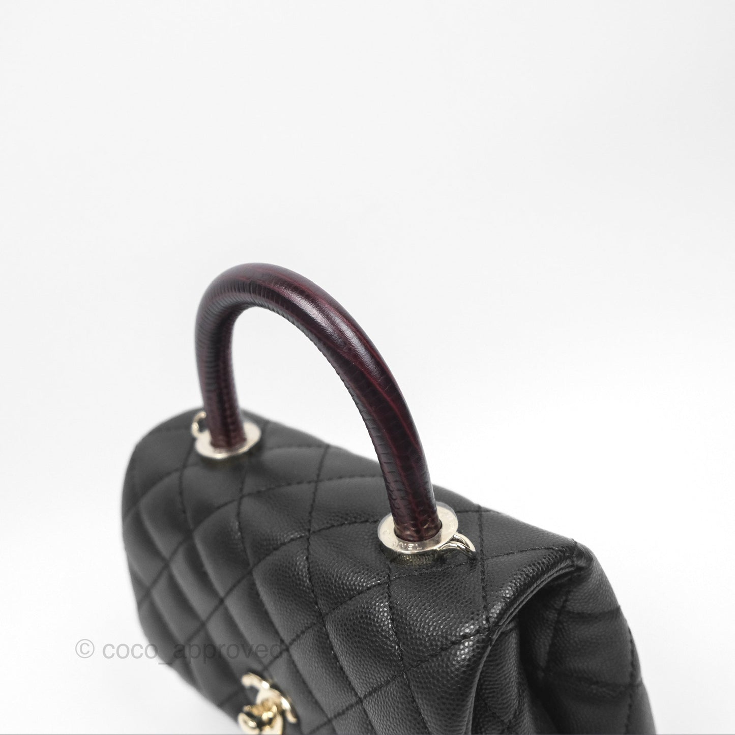 Chanel Mini Coco Handle Quilted Black Caviar Lizard Embossed Handle Gold Hardware