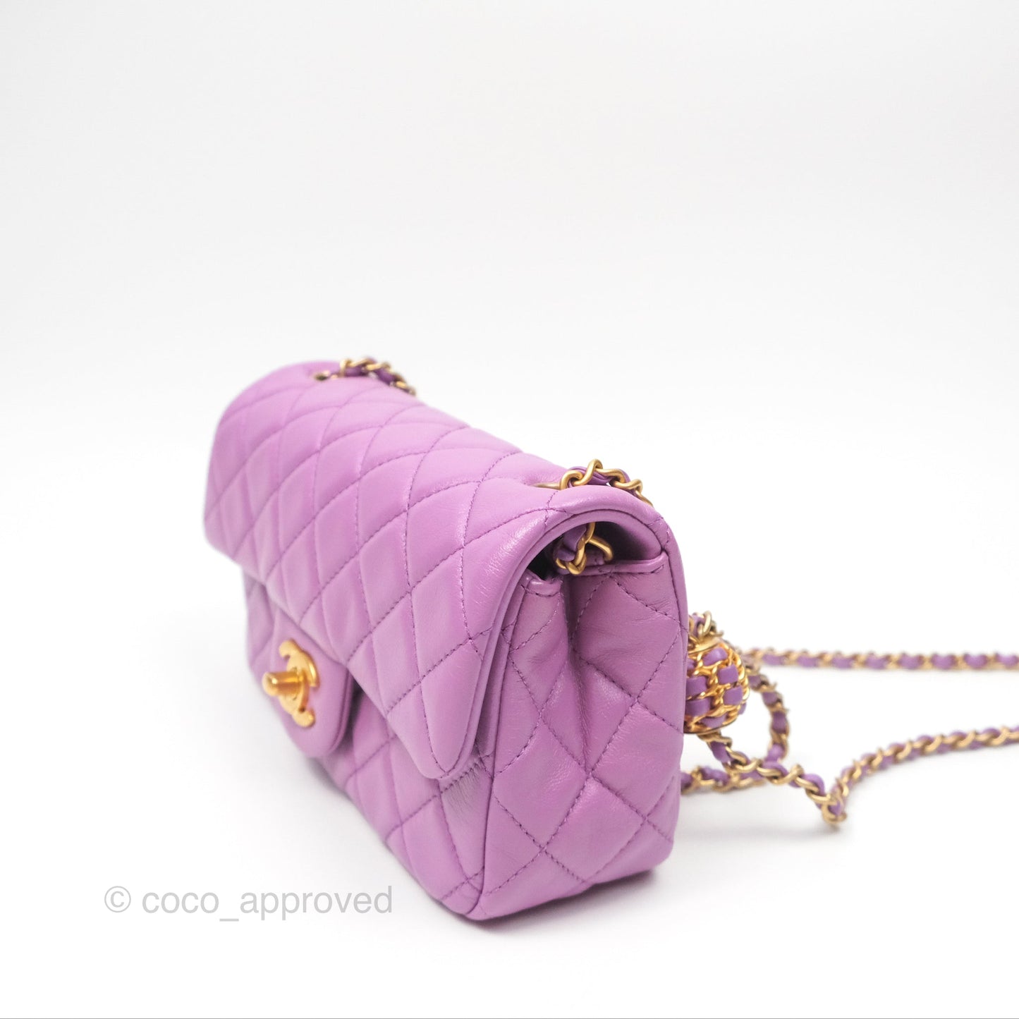 Chanel Mini Rectangular Pearl Crush Quilted Purple Lambskin Aged Gold Hardware