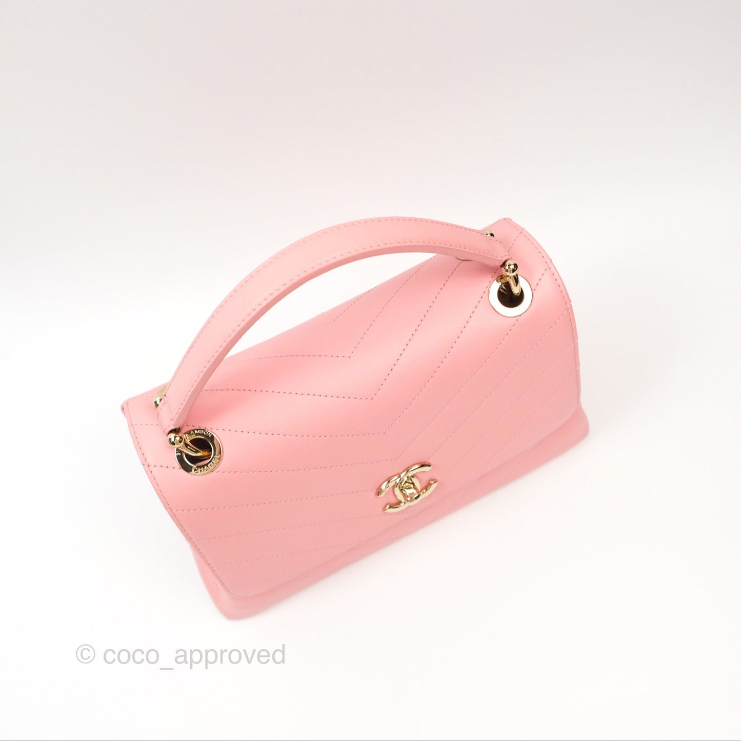 Chanel Small Chevron Chic Top Handle Flap Pink Grained Calfskin Gold Hardware