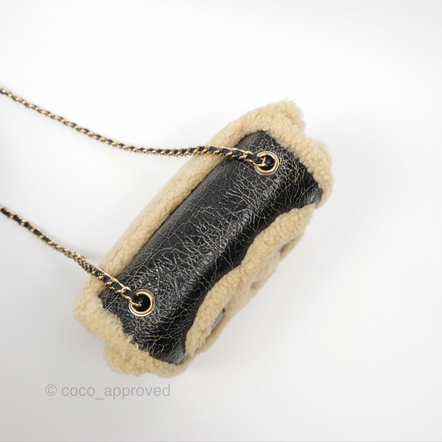 Chanel Mania CC Shearling Flap Bag Black Crumpled Glazed Sheepskin