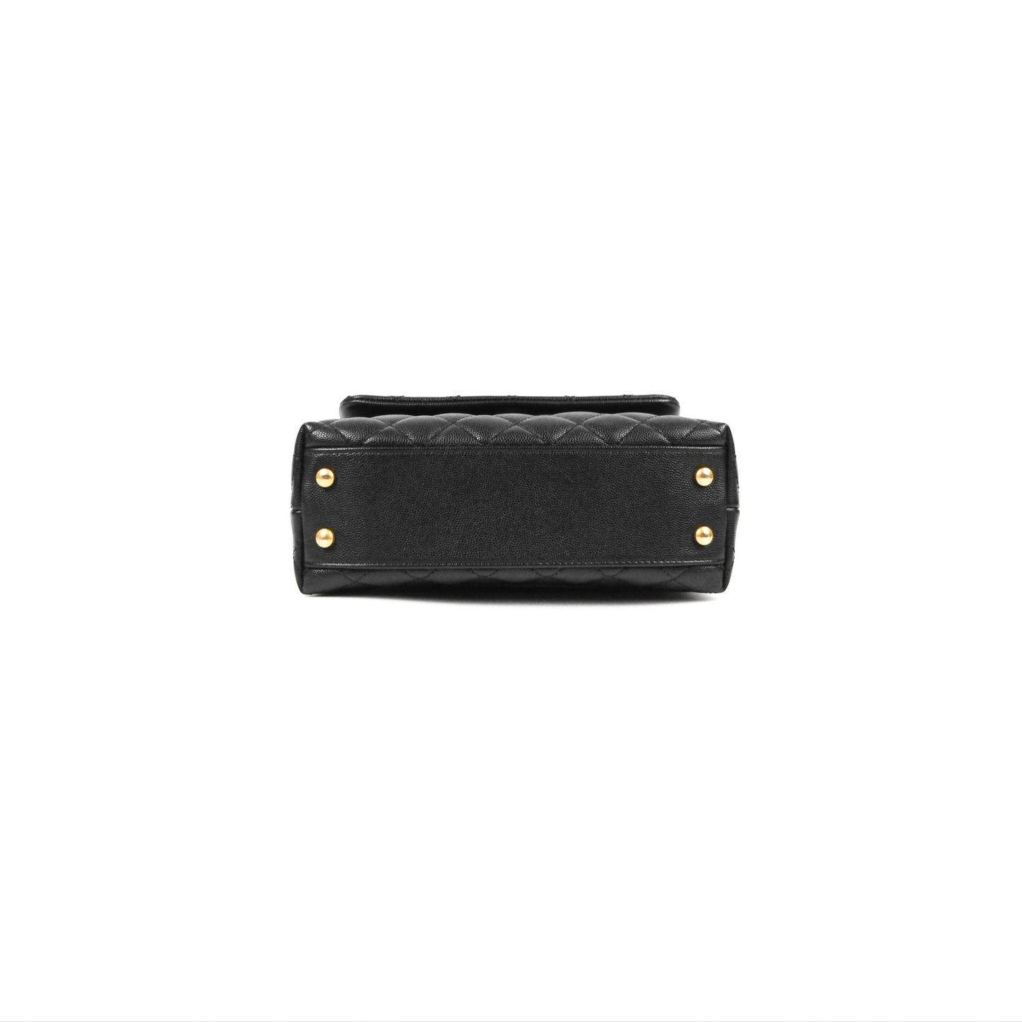 Chanel Small Coco Handle Quilted Black Caviar Aged Gold Hardware Lizard Handle