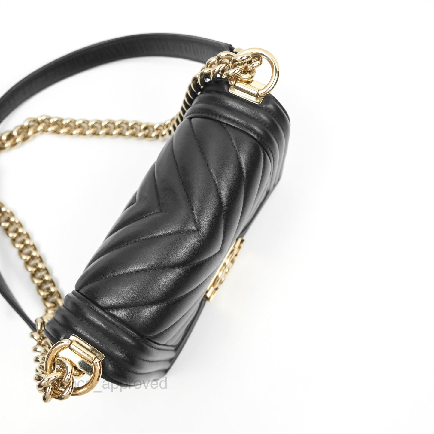 Chanel Chevron Small Boy Black Calfskin Gold Hardware