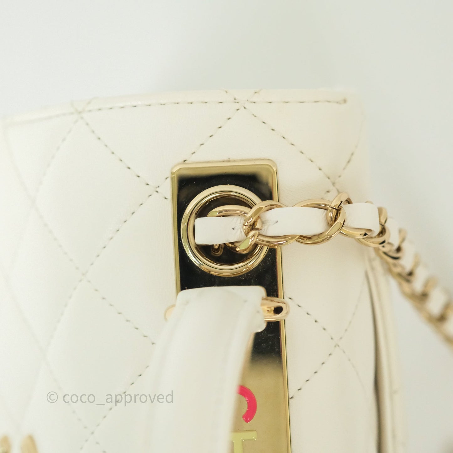 Chanel Mini Trendy CC Handle Bag Lacquered Logo White Lambskin