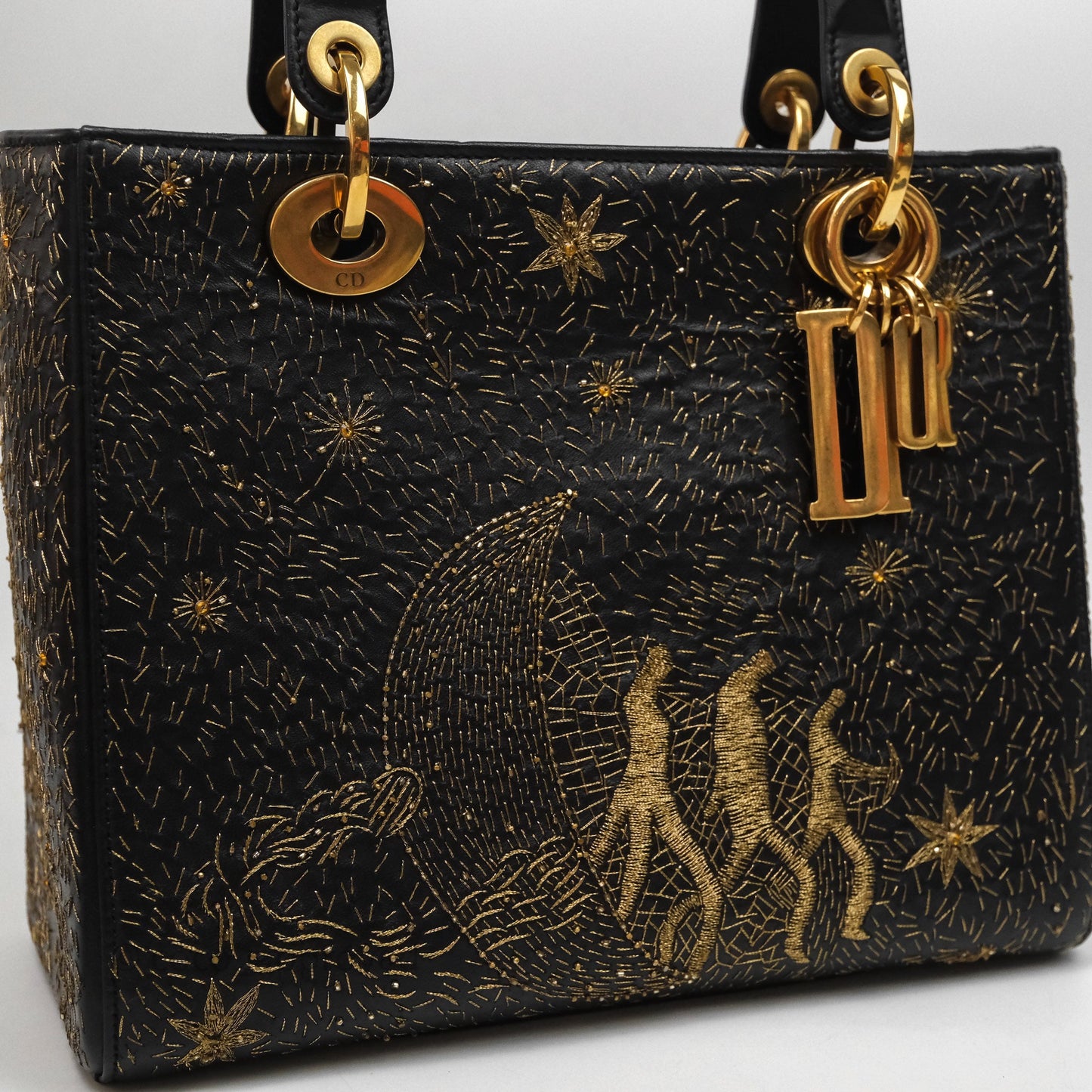 Christian Dior Medium Lady Dior Limited Edition The Moon In My EyesBag Black Calfskin Gold Hardware