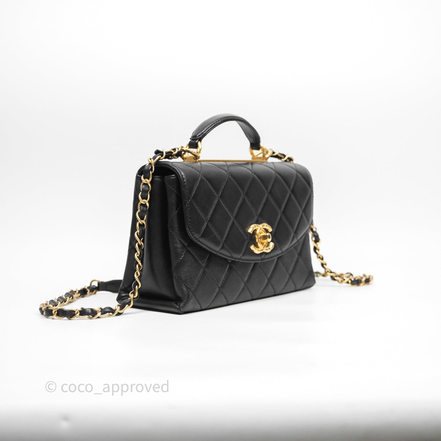 Chanel Trendy Spirit Top Handle Black Flap Bag Calfskin Gold Hardware