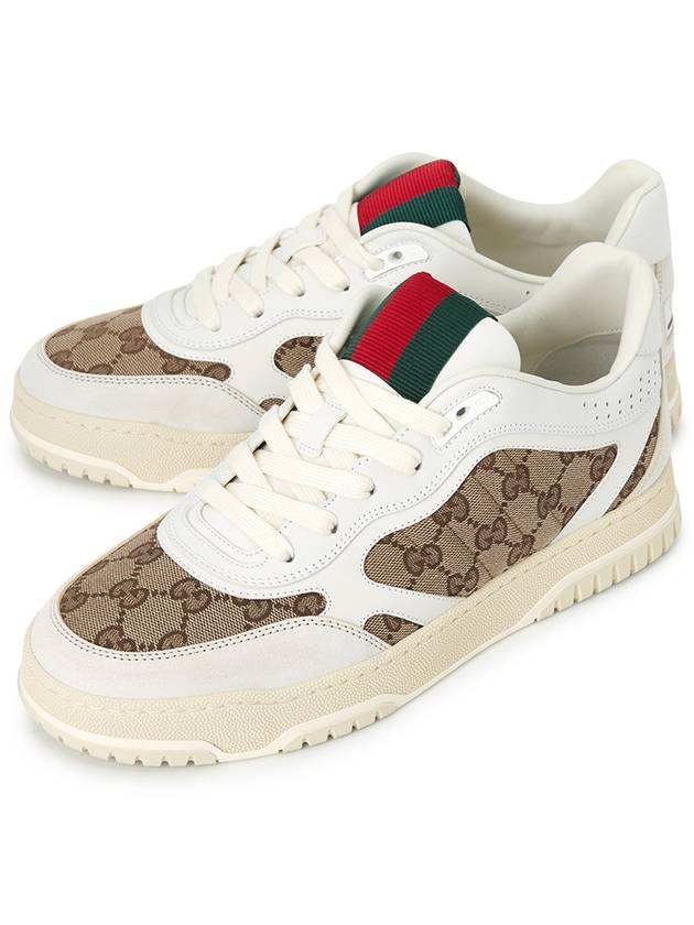 Luxury Gucci Trending 2025 Men's Reweb Original GG Canvas Low Top Sneakers Beige White