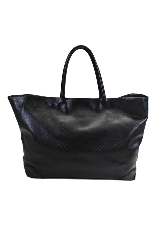 Luxury Bottega Veneta Womens Large Double Handle Textured Leather Tote Handbag Black
