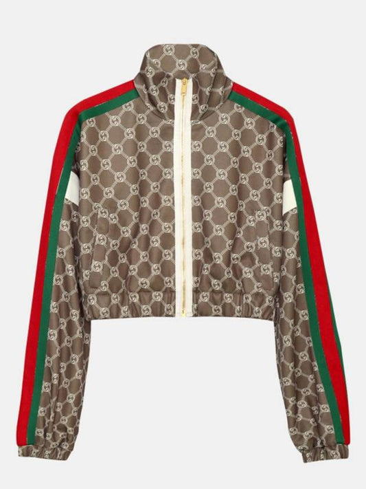 Luxury Gucci Trending 2025 Interlocking G Zip-up Crop Jacket Brown