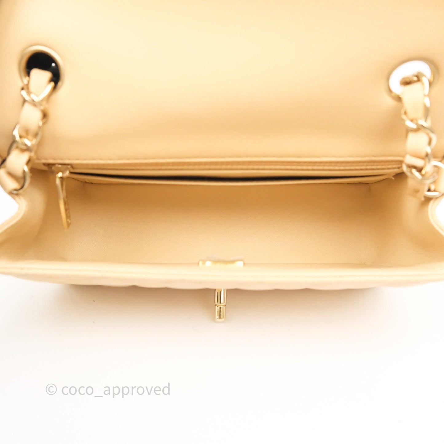 Chanel Mini Rectangular Quilted Beige Lambskin Gold Hardware