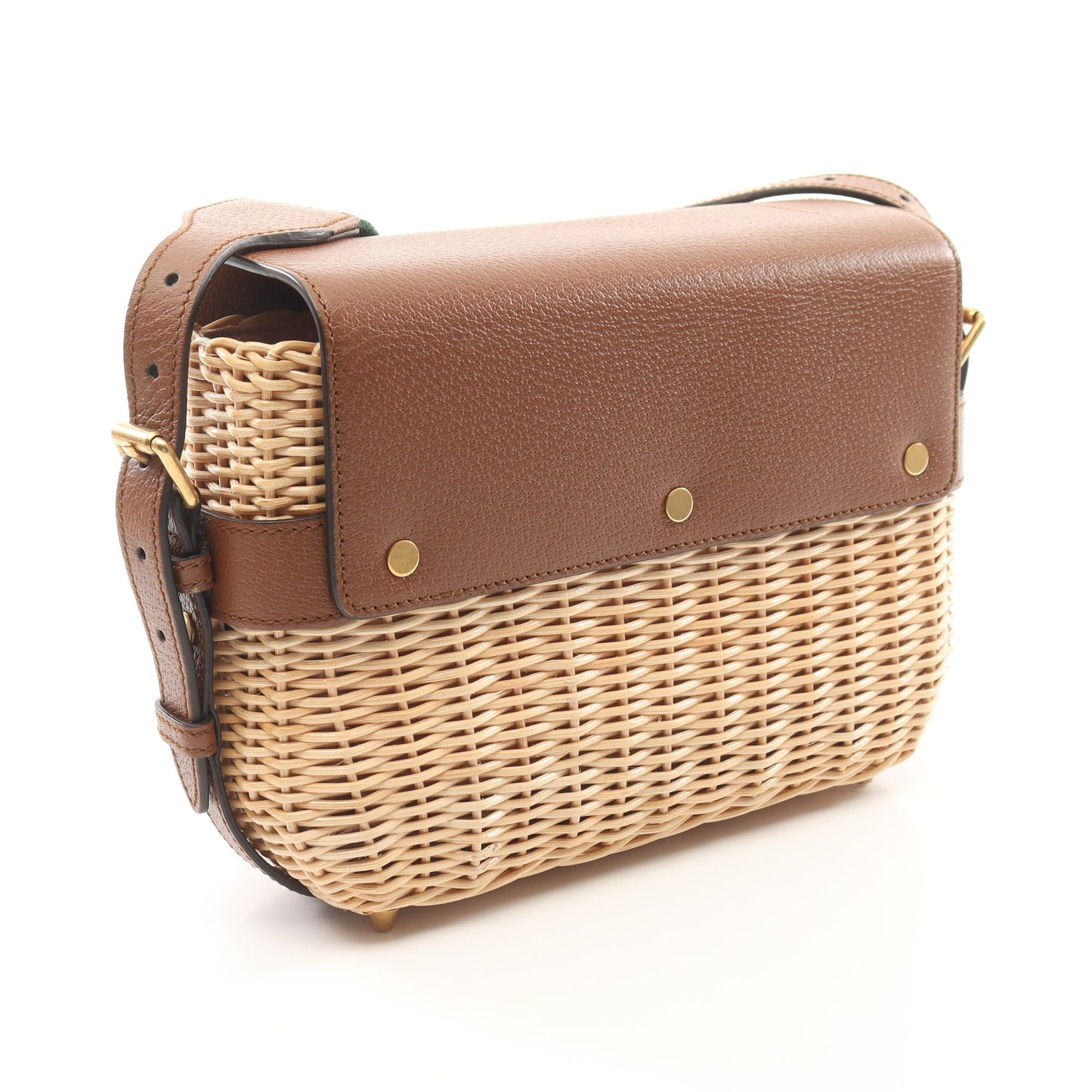 Luxury Gucci Trending 2025 Small Wicker Sherry line Basket bag Shoulder bag Leather Wicker Brown Beige