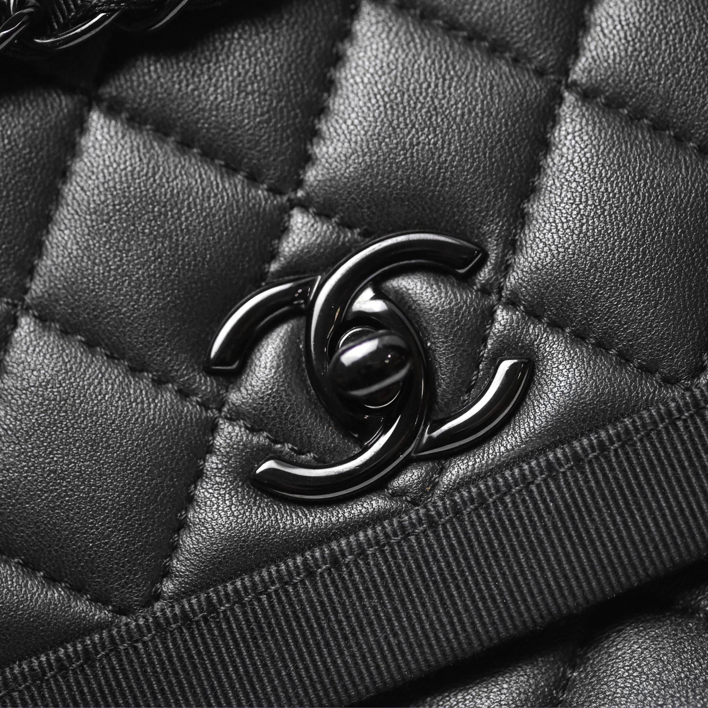 Chanel Quilted Accordion Flap Bag So Black Two Tone Lambskin Fabric